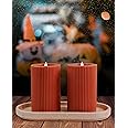 Simply Collected Flickering Flameless Candles with Remote 2PK - Battery Operated 3D Moving Flame with Timer, Realistic LED Candle Runs 800+ Hrs, Real Wax Pillar, Set of 2, Rustic Pink 3x6 inch
