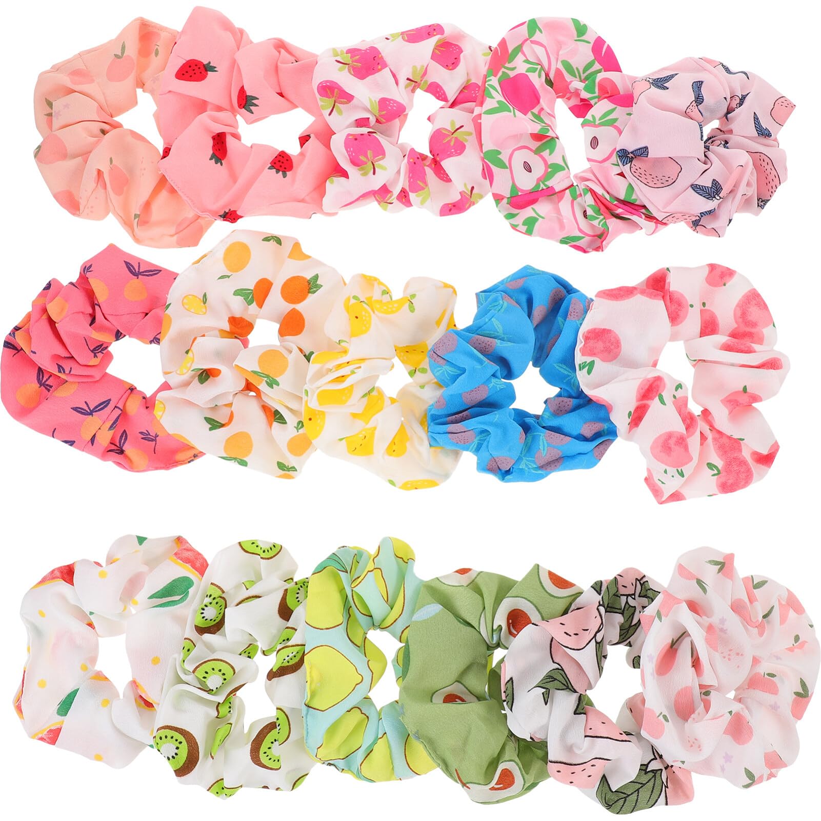 Beaupretty 16Pcs Large Fruit Pattern Hair Scrunchies Elastic Ponytail Holders for Women Girls Strawberry Banana Design Comfortable Durable Hair Accessories
