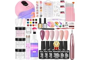 Major Dijit Acrylic Nail Kit with Drill - Starter Set with White Pink Clear Acrylic Powder, 6 Gel Polishes, UV LED Lamp, Nail Decorations and Tools for Home Manicure