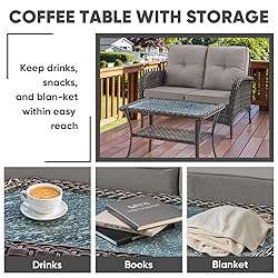 HUMMUH 4-Piece Patio Furniture Wicker Outdoor
