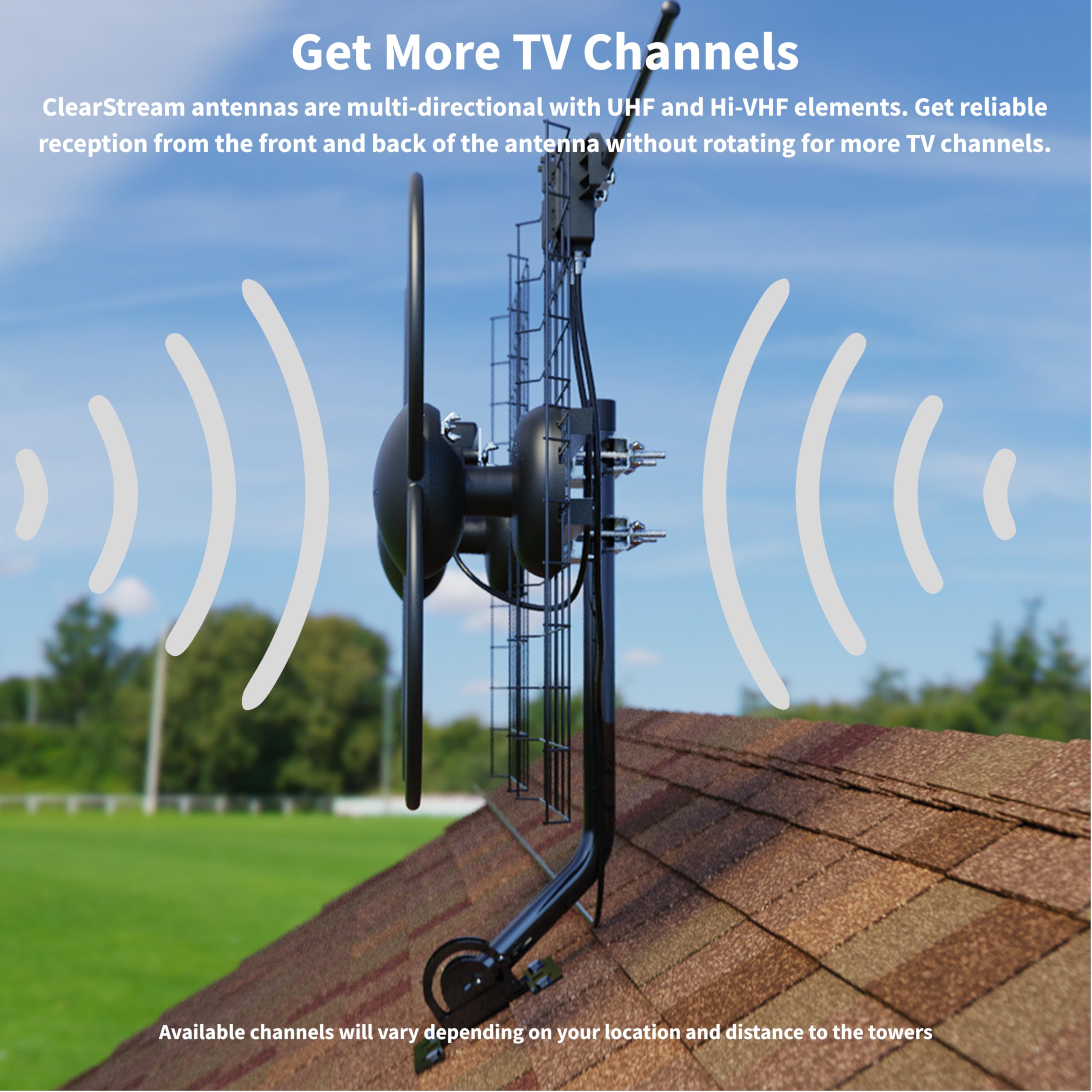 Antennas Direct ClearStream 4V Indoor Outdoor TV Antenna, UHF VHF, Multi-Directional, 70+ Mile Range, 4K 8K UHD, NEXTGEN TV – w/ 20-inch Mast (Black)