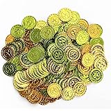 100pcs St. Patrick's Day 4 Leaf Clover Coins, Plastic Green and Gold Lucky Coins for Party Supplies St. Patrick's Day Decorat