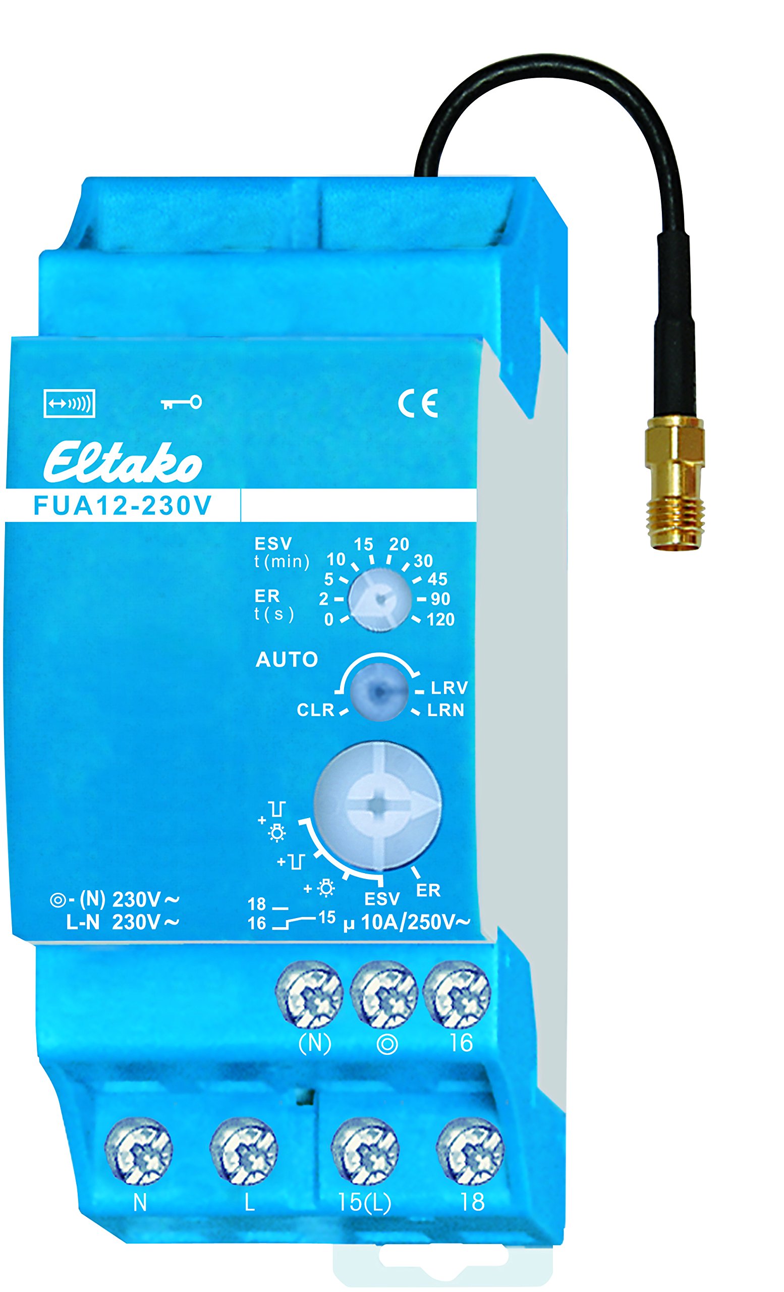 Eltako Wireless universal actuator with replaceable antenna, surge switch relay, potential-free, 10 A/250 V AC, 1 piece, FUA12-230 V