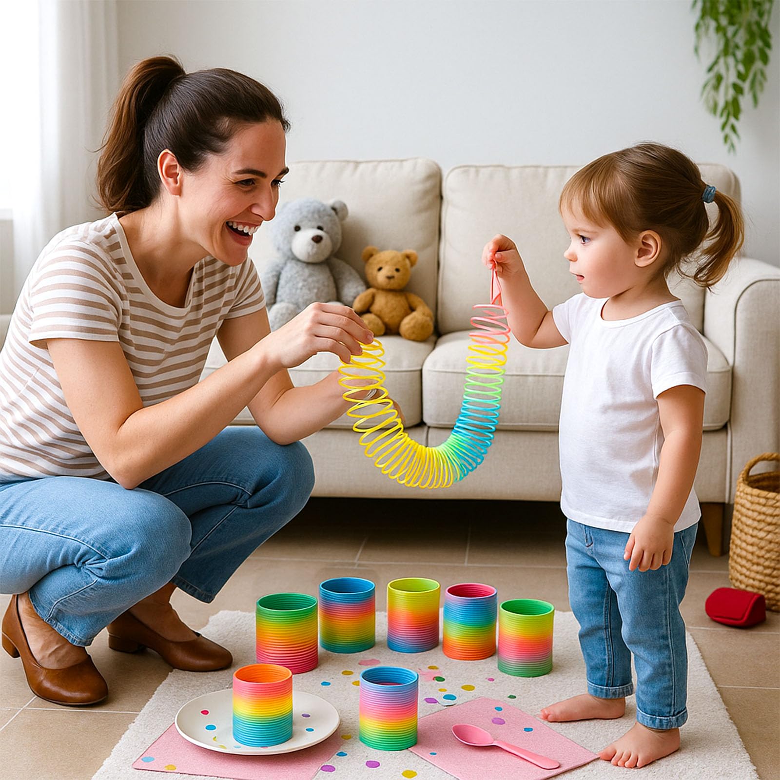 JOHOUSE Rainbow Magic Spring Party Favors for Kids, 12 PCS Colorful Plastic Spring Toy, Treasure Box Toys for Classroom, Fun Goodie Bags Stuffers for Kids Birthday