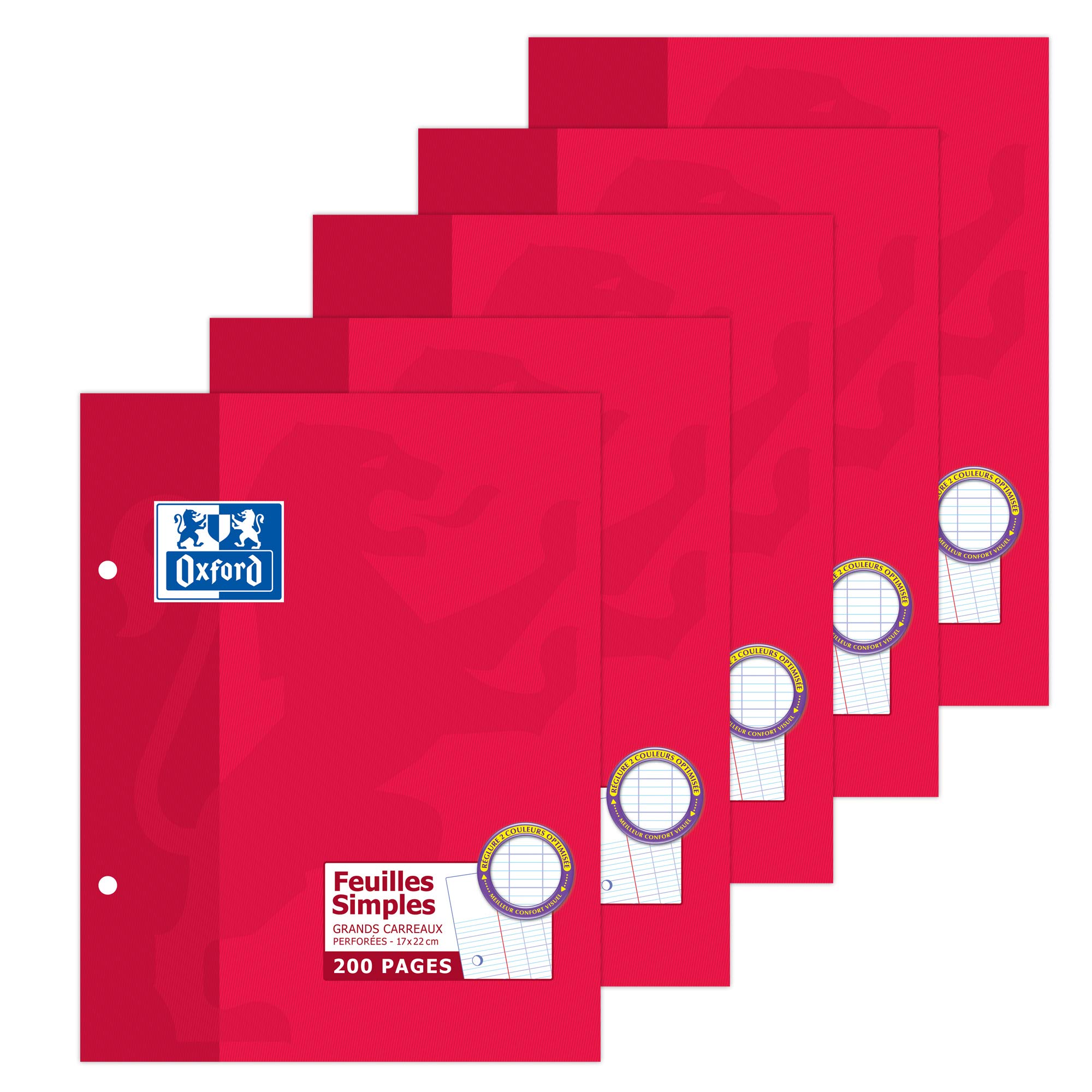 Oxford Pack of 5 Cases of 200 Pages Single Sheets 17 x 22 cm Large Squares Seyès Card Cases