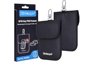 Wisdompro Faraday Bag for Key FOB (2 Pack), WP5696 RFID Key FOB Protector RF Car Signal Blocking Faraday Cage Protector with keyclip, Anti-Theft Pouch, Anti-Hacking Case Blocker - Black