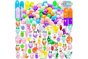 48Pack Prefilled Easter Eggs with Toy Inside, Easter Hunt Eggs Easter Basket Filler Stuffers for Toddlers Kids,Surpris Eggs,E