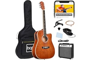 Best Choice Products Beginner Acoustic Electric Guitar Starter Set w/ 41in, All Wood Cutaway Design, Gig Bag, Strap, Picks - Natural Mahogany