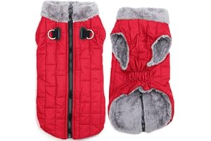 JoyDaog Warm Fleece Dog Coats with Durable Harness Buitl in D-Ring,Waterproof Puppy Jacket for Small Dogs,Dog Vest for Cold Winter,Red M
