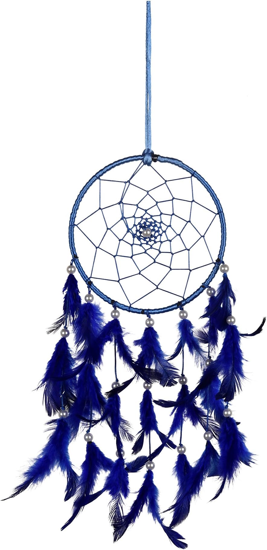 ILU Dreamcatcher Show Piece Wall Hanging Feng Shui Handmade Beaded Size 16 cm Diameter Blue