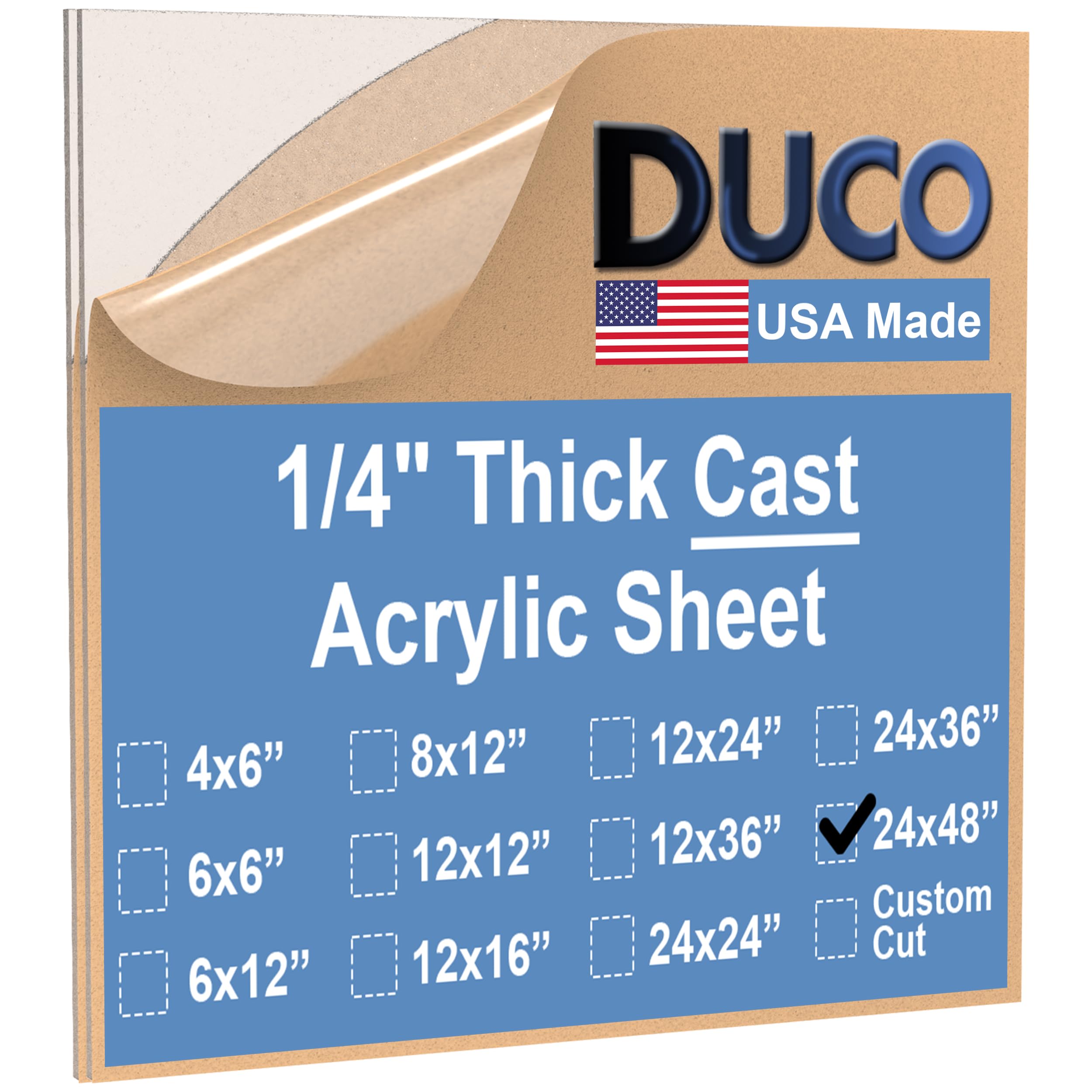 Duco Clear Cast Acrylic Sheets 1/4 Inch Thick 24" X