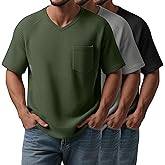 August Alley 3 Pack Big and Tall Men's V Neck T-Shirts Waffle Knit Short Sleeve Basic Plus Size Tee Casual Top with Pocket