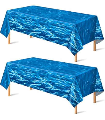 Mermaid Table Decor Set - Ocean Waves Tablecloth & Fish Net For Underwater Theme Parties