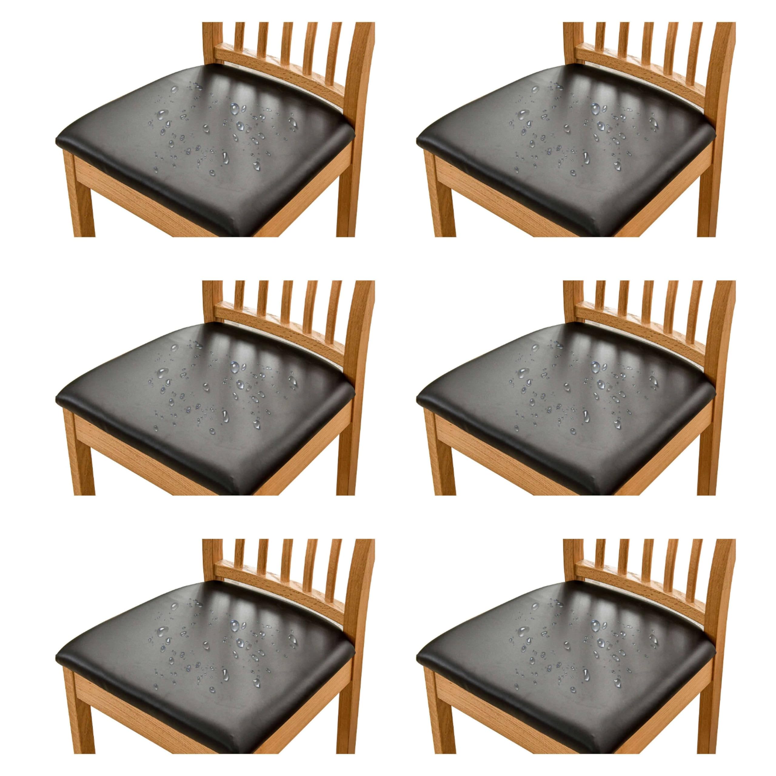 qiden Chair Seat Covers Set Of 2/4/6 PU Cushion Cover For Dining Chair Waterproof Chair Seat Slipcovers Parsons leather seat covers Seat Slipcover-Black-Pack of 6 (36-48cm)