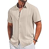 COOFANDY Men's Cuban Guayabera Shirts Button Down Short Sleeve Shirt Casual Linen Summer Beach Shirts