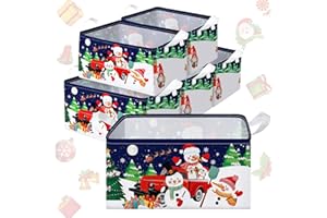 Maxcheck 6 Pcs Large Christmas Snowman Storage Basket Foldable Christmas Gift Basket Rectangle Xmas Present Storage Boxes Bin Fabric Laundry Storage Organizer with Handles for Cloth Toy