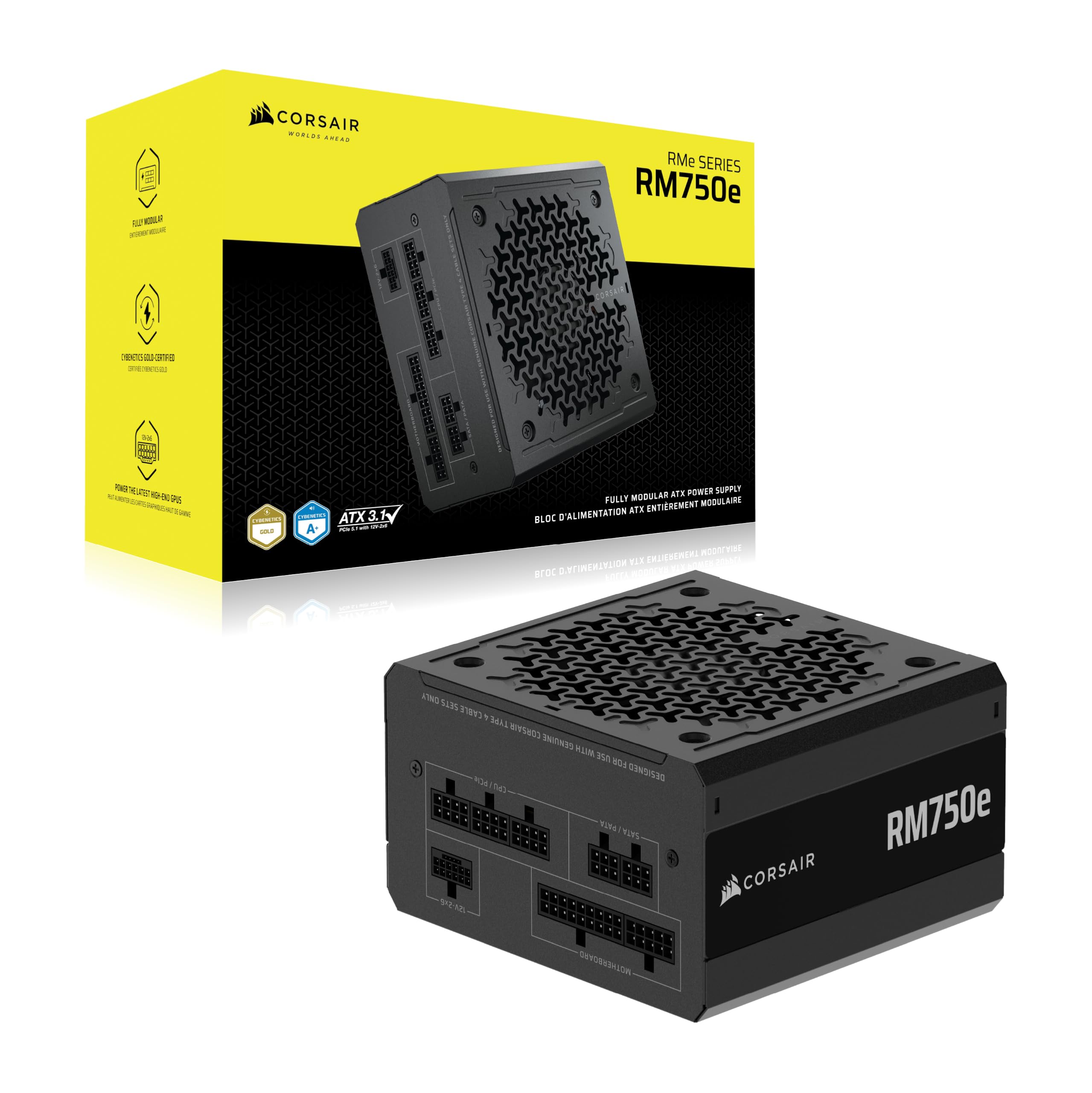 CORSAIR RM750e (2025) Geräuscharmes Vollständig Modulares ATX-Netzteil mit 12V-2x6 Kable – Zero RPM-Lüftermodus, ATX 3.1-Konform, PCIe 5.1-Unterstützung, Cybenetics Gold – Schwarz 7