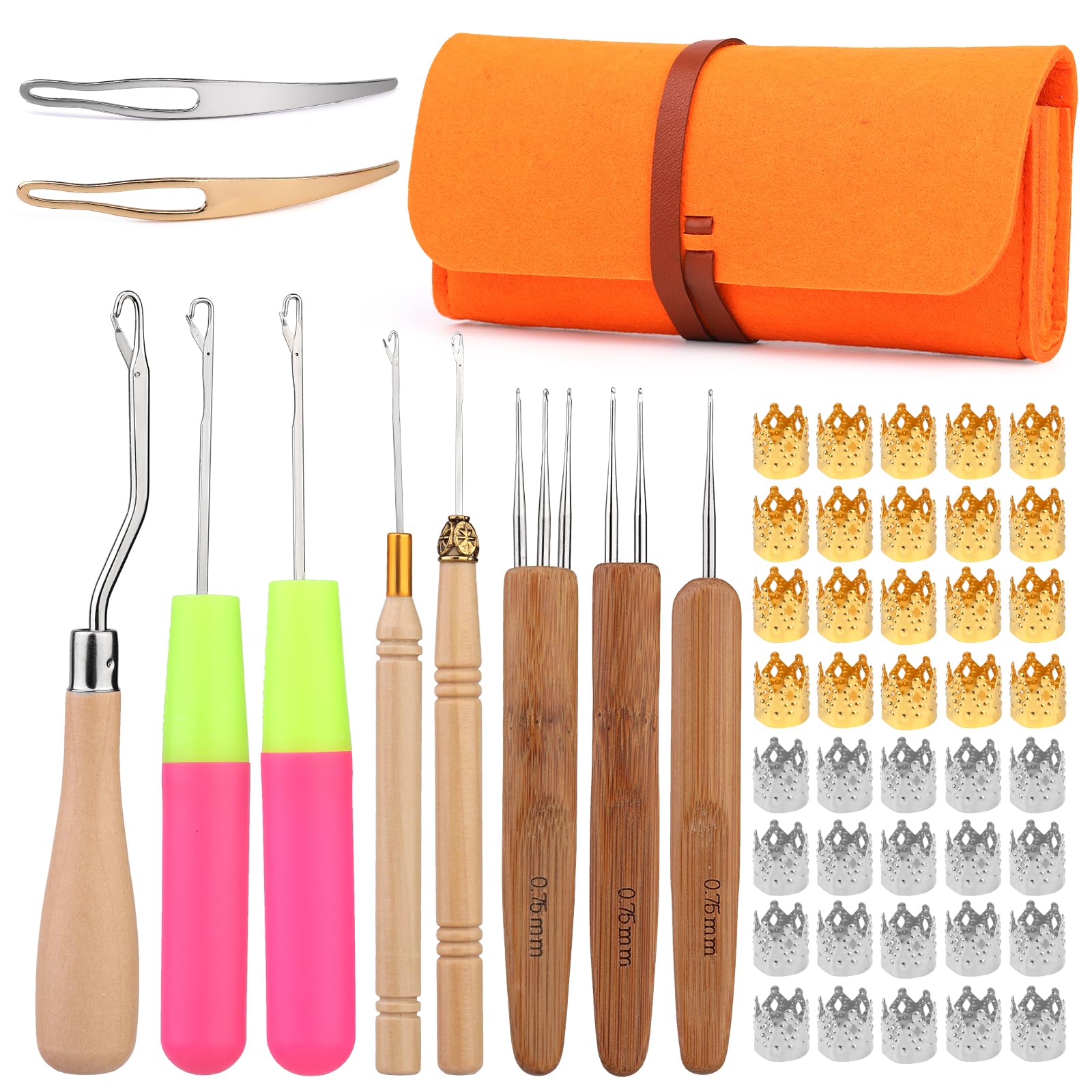 NAMOON Dreadlock Crochet Hook, 3 Dreadlock Crochet Needle(0.75mm), Different Size Bent Latch Hook, Crochet Needle for Hair Braiding with Case and Dreadlocks Tool