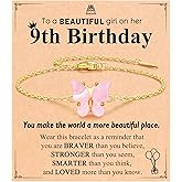 UNGENT THEM Happy 8th 9th 10th Birthday Gifts, You Make The World A More Beautiful Place Pink Butterfly Bracelet Bday Presents