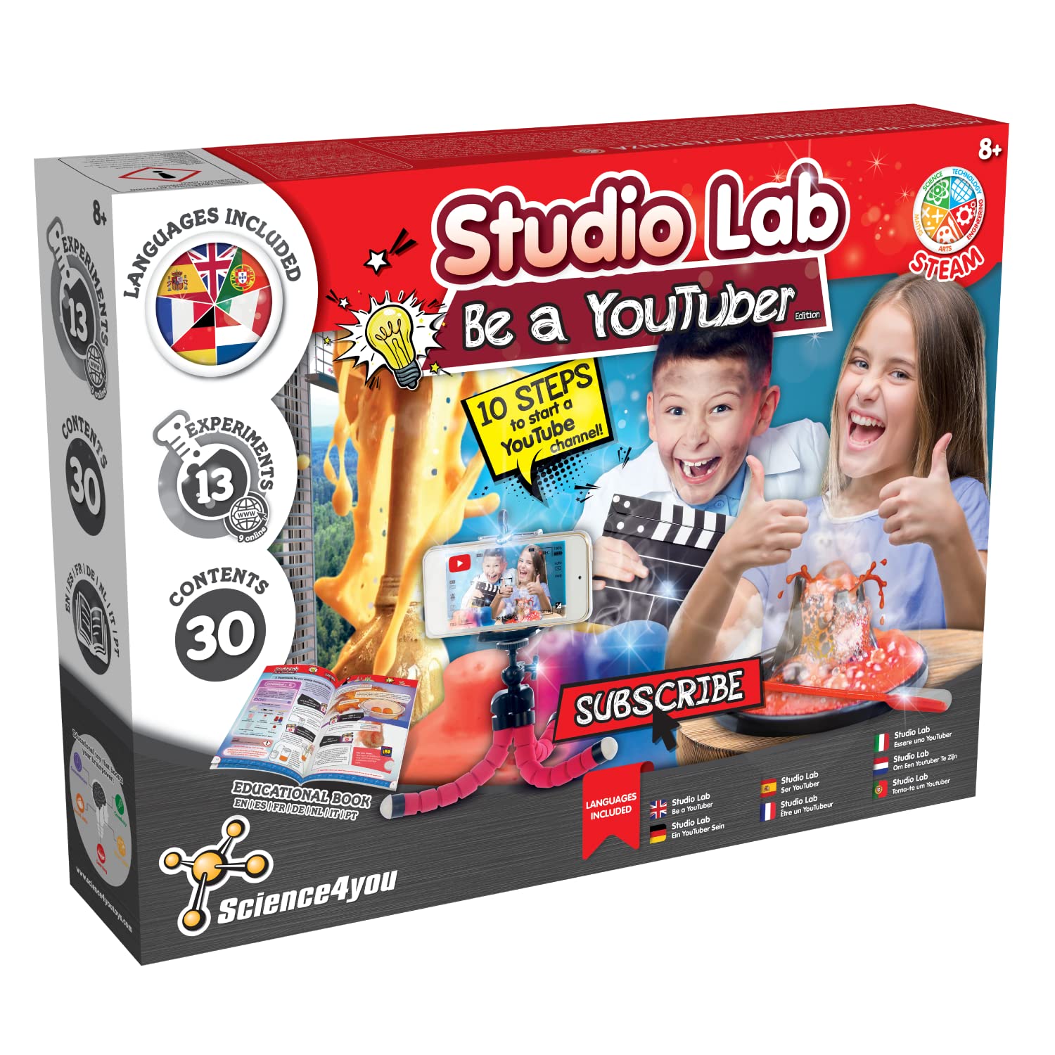 Science4you Be a Youtuber Starter Kit for Kids +8 - Create your Channel, Make 13 Experiments for Kids with a Chemistry Set: Volcano and Explosive Experiments - Educational Gifts for Girls & Boys Age 8