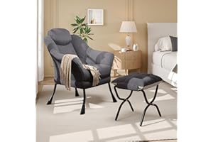 MilleLoom Lazy Chair with Ottoman - Modern Accent Upholstered Sofa Chair, Ergonomic Design, Armrests, Side Pocket, Perfect fo