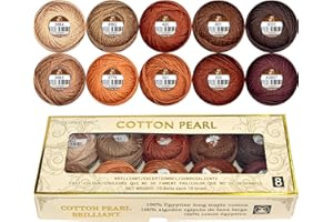 COLORED BIRD Double Mercerized Egyptian Long Staple Cotton Pearl Thread Ball 10 Grams Rainbow Color Embroidery Thread 10 Colors per Box for Crochet Hardanger Cross Stitch Hand Embroidery,caffee Series