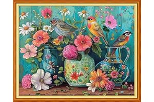 Findvoor Stamped Cross Stitch Kits for Beginners Full Range of Cross Stitching Embroidery Pattern for Kids or Adults, 11CT DIY Needlepoint Embroidery Starter Kits- Birds and Flowers 16x20 inch