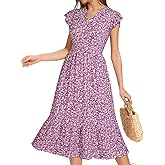 YIOYOLA Midi Dresses for Women 2025 Casual with Pockets Ruffle Sleeve Notched Neck A Line Tiered Boho Beach Summer Sundresses