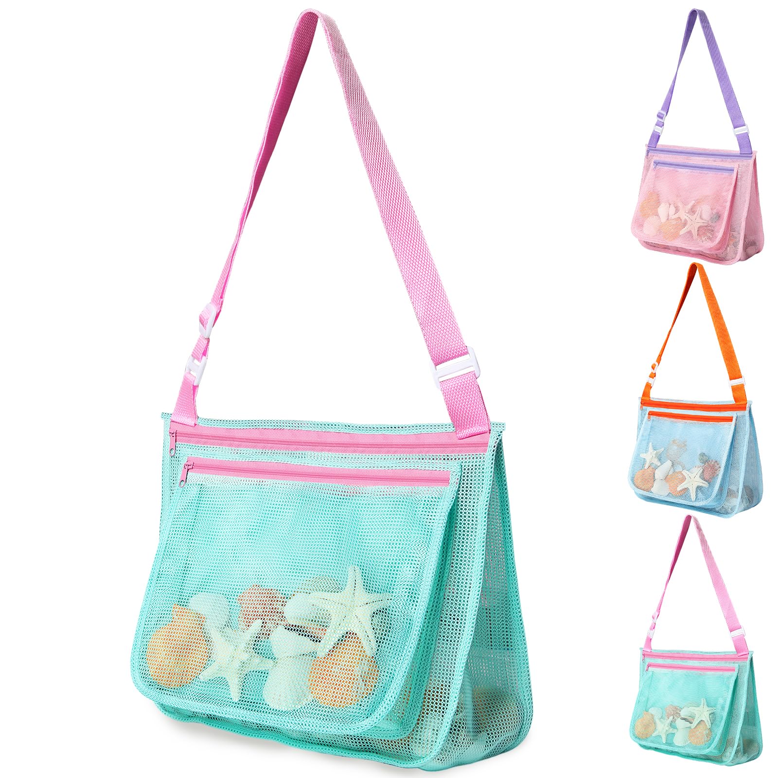 LIDAGO Beach Bag Toys for Shell Collecting,Beach Mesh Bag with Adjustable Shoulder Straps,Swimming Accessories for Boys and Girls