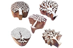 ROYAL KRAFT Jaipuri Shapes Flower and Tree Wood Block Print Stamps (Set of 5) Htag1147
