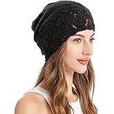 ZLYC Crochet Slouchy Beanie for Women Soft Lightweight Skull Cap Cutout Stretch Knit Hat