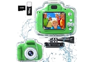 FKATEEN Kids Camera Waterproof Underwater Camera for 3-12 Year Old Boys Girls 2 Inch IPS Screen 1080P HD Digital Kids Video Camera Indoor Outdoor Action Cameras Best Christmas Birthday Gifts (Green)