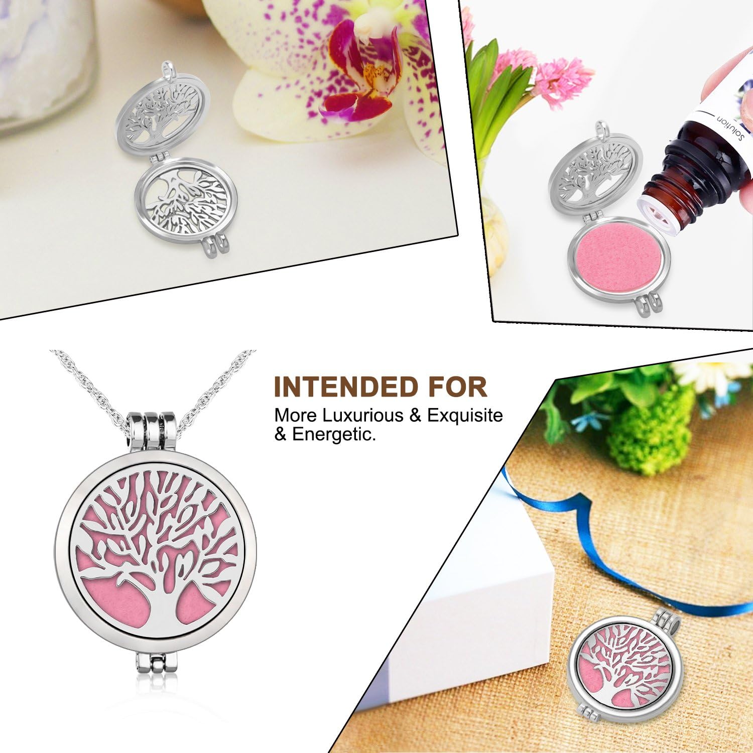 Aromatherapy Essential Oil Diffuser Pendant Necklace,WAWJ Life Tree Stainless Steel Christmas Mothers Day Gift Jewelry with 24" Chain & 12 Felt Pads - Image 4