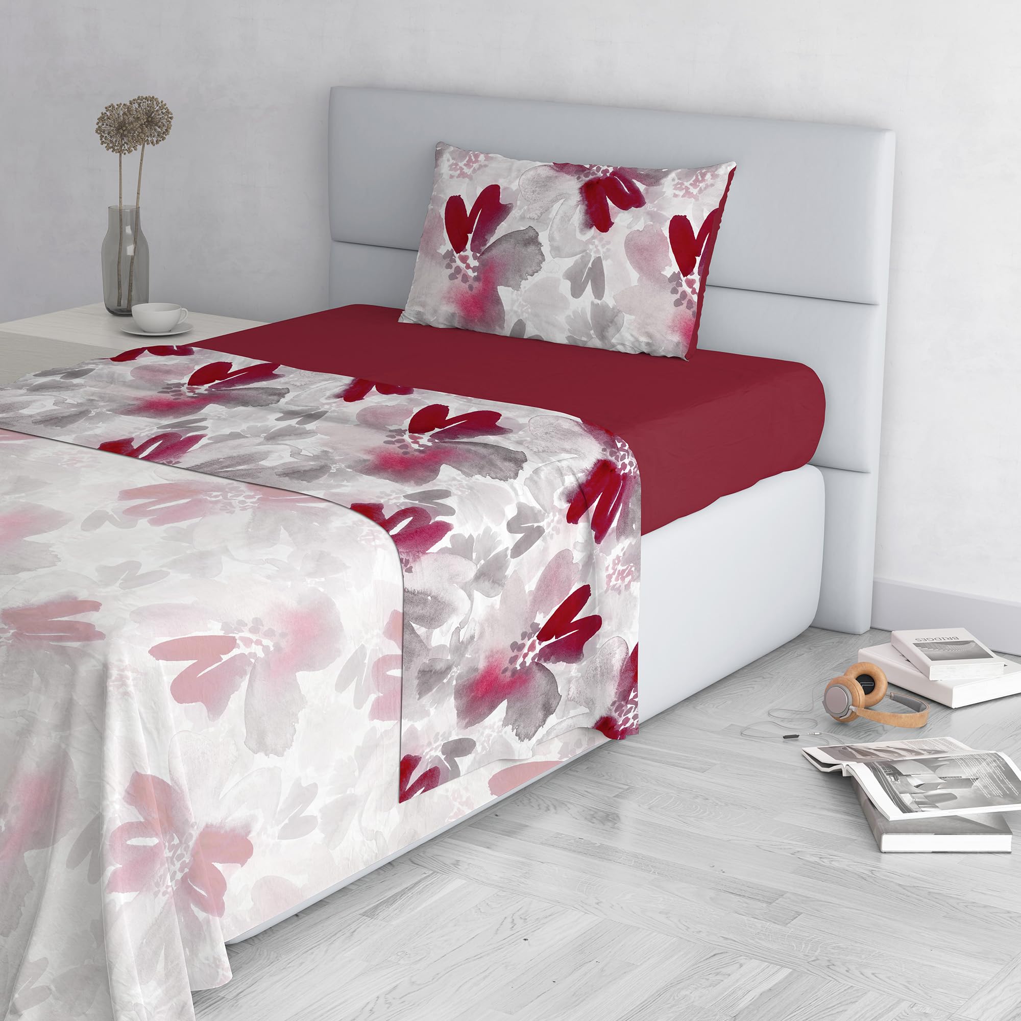 Fashion Bed Sheet Set, Made in Italy, Soft Microfibre Bed Set, Fitted Sheet, Top Sheet 180 x 270 cm and Pillowcase with Inner Flap, Half Size, Passion