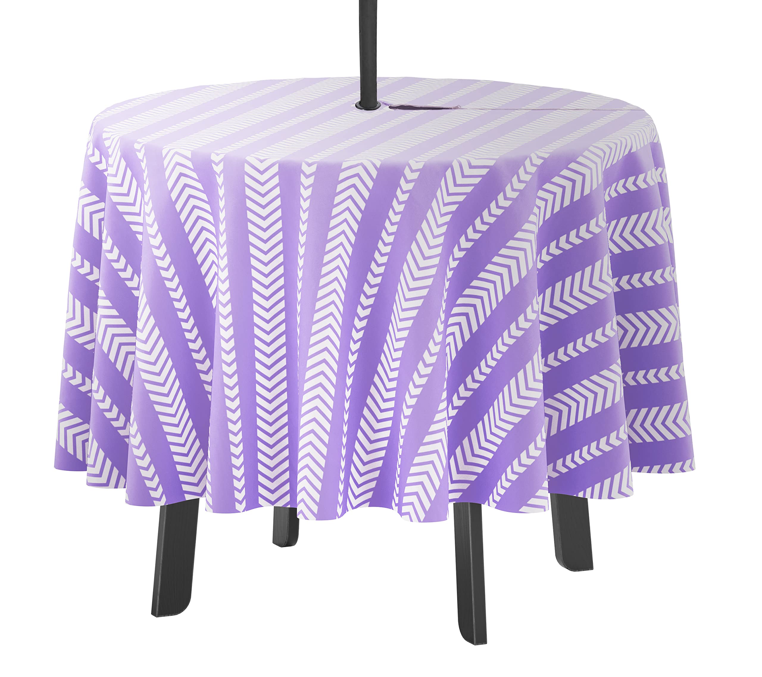 Vargottam Indoor/Outdoor Round Tablecloth 58 Inch Tablecloth with Umbrella Hole & Zip- Waterproof Table Cloth Table Covers for Backyard Table - Lavender