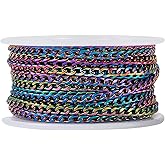 Pandahall 16.4 Feet 304 Stainless Steel Rainbow Curb Chains Multicolor Metal Chains Unwelded Twisted Cable Chain with Spool for DIY Necklace Bracelet Jewelry Making