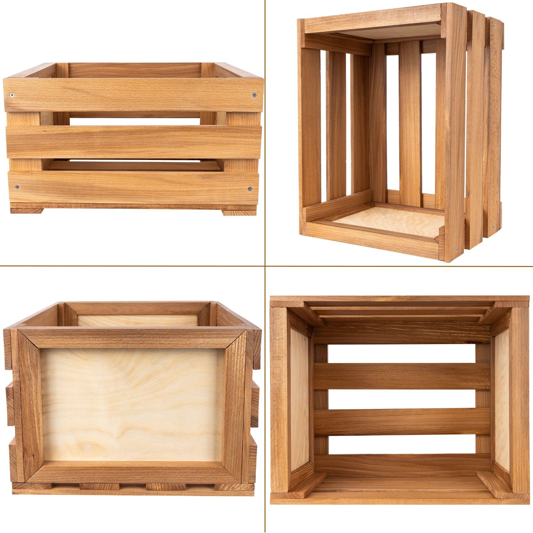 Creative Deco Vinyl Box zur Aufbewahrung bis zu 80 Schallplatten | Regal Holzbox 46x36x25 cm (+/- 1cm) | Schallplattenkiste Holz | Buchenholz LP Kiste für Obst, Gemüse, Wein, Spielzeugkiste 6