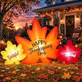 zukakii 8FT Long Thanksgiving Fall Inflatable Maple Leaves Combo with Bright Built-in LEDs, Fall Outdoor Blow Up Yard Decoration Happy Thanksgiving Grateful Blessed for Harvest Garden Lawn Decor