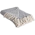 DII Modern Moroccan Cotton Blanket Throw With Fringe For Couch Chair Guest Room Picnic Camping Beach Everyday Use 50x60 Gray