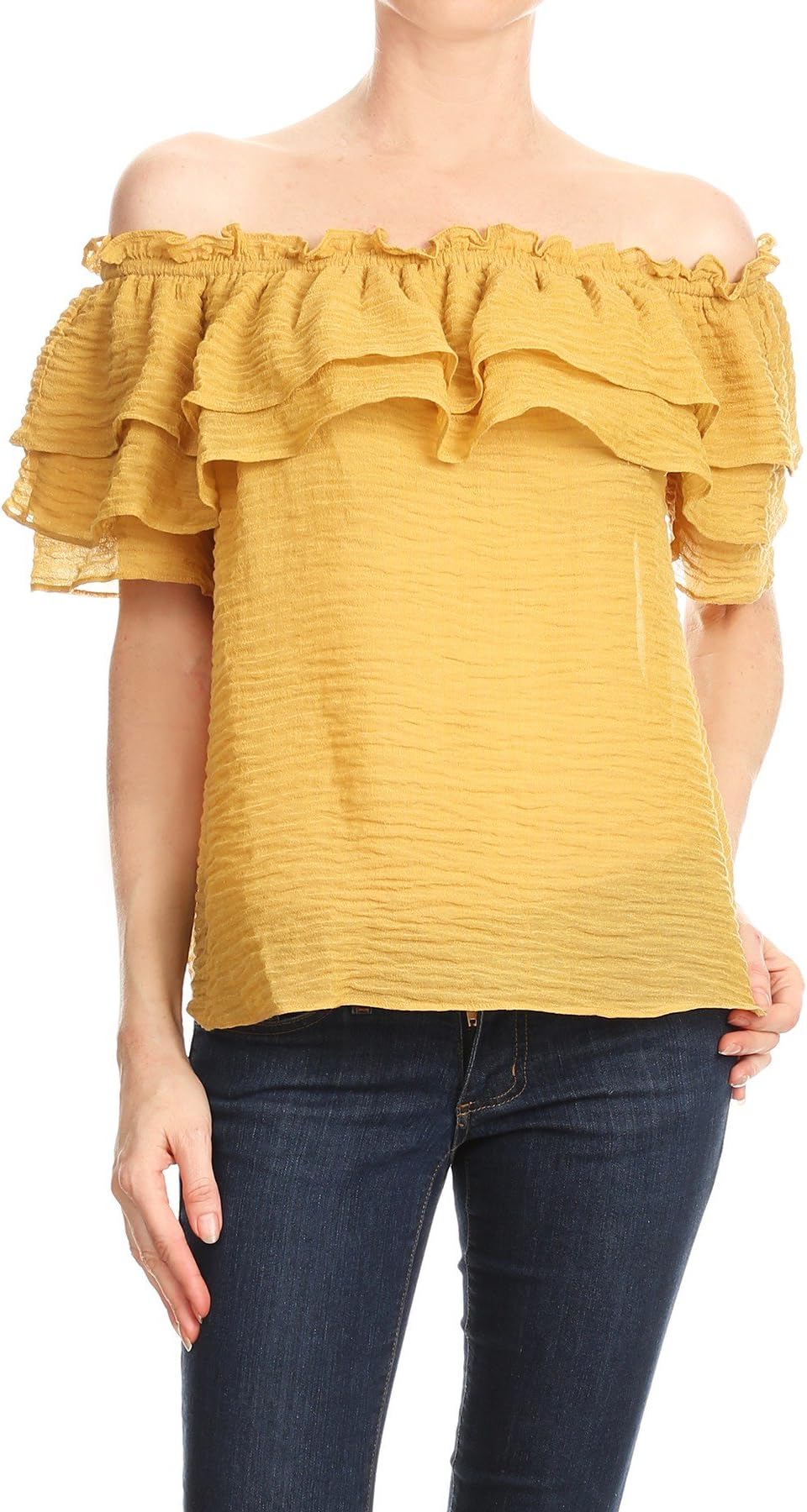 Color Era Boho Off The Shoulder Crinkle Loose Blouse Top