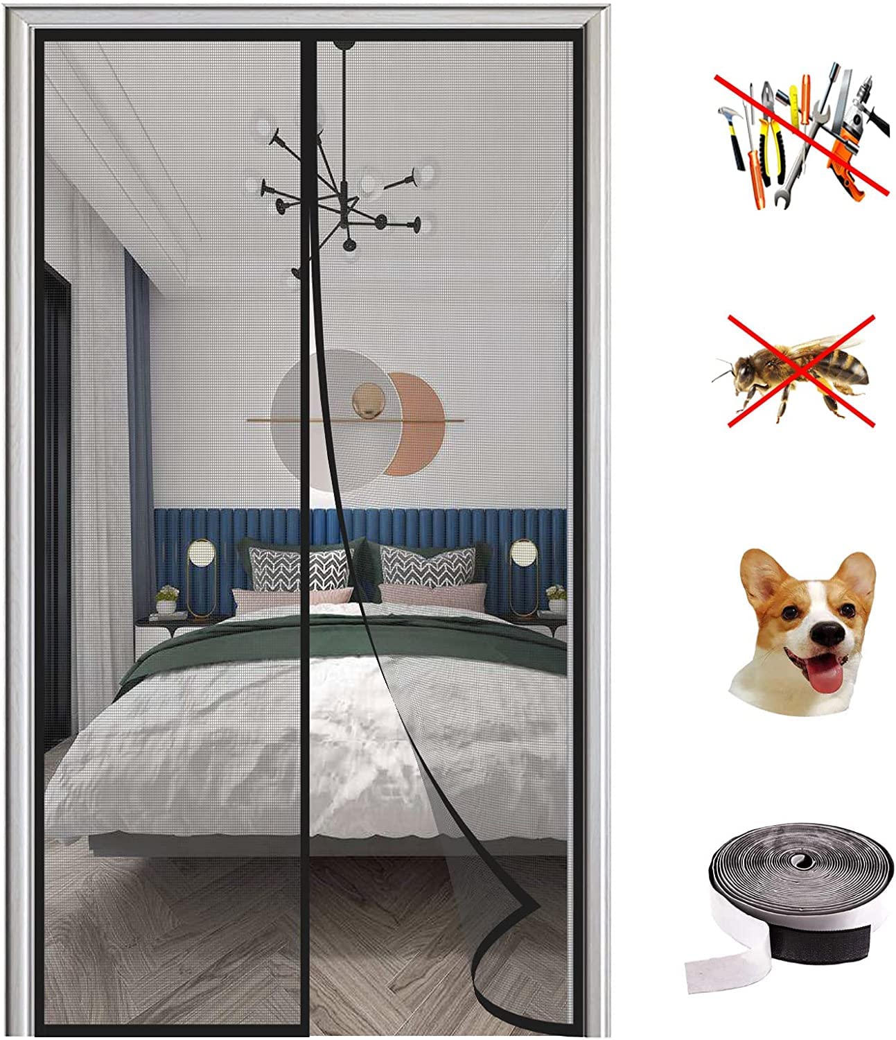 Magnet Fly Screen Door Insect Protection, Magnetic Mosquito Net,Automatic Closed Anti-Mosquito Curtain for Balcony and Patio Door-Black B||80X200CM
