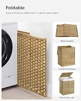 SONGMICS 90L Laundry Basket with Lid Rattan Wicker Foldable Removable Liner view 8