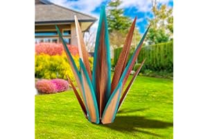 KODIBO Large Tequila Rustic Sculpture, Agave Plants for Outdoor Patio, Home Decor Hand Painted Metal Garden Statue, Lawn Ornaments Yard Stakes (Blue - L)
