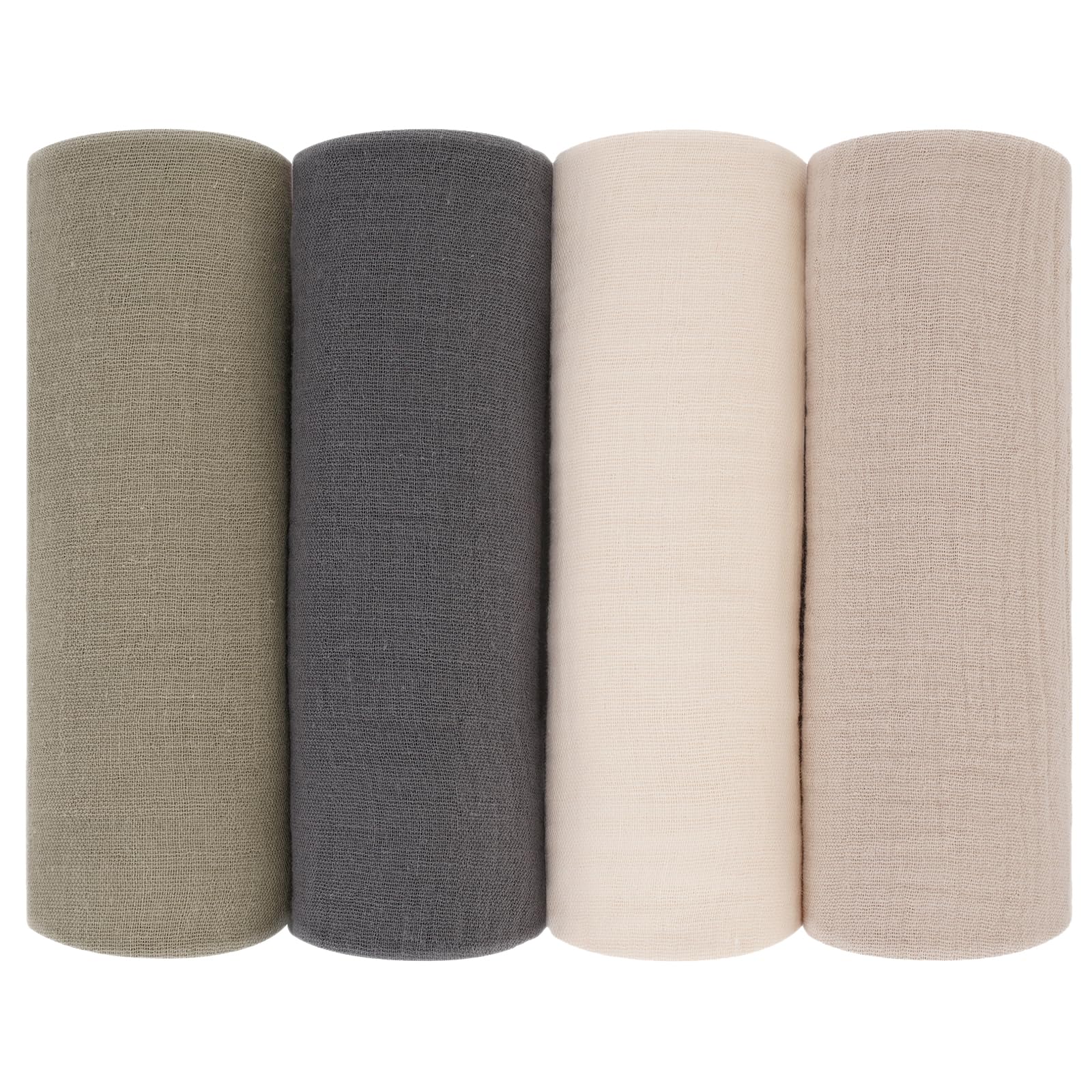 Peepeemax Muslin Cloths for Baby 60x60cm, 4 Pack 100% Cotton Large Muslin Squares Swaddle Blankets, Soft Absorbent & Breathable Baby Wrap Blanket for Boys & Girls, Neutral Grey