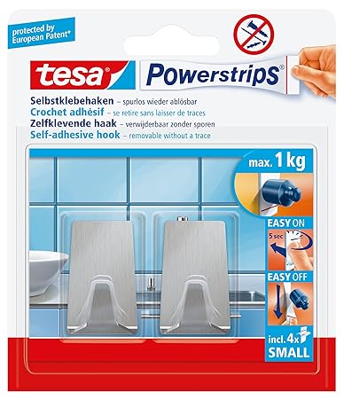 Tesa Powerstrips Haken (Small Metall eckig) silber-matt