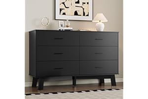 BORNOON Dresser for Bedroom with 6-Drawer, 47.2" Modern Chest of Drawers with Metal Handles, X-Shape Base & Adjustable Center Leg, Anti-Tip Closet Organizers and Storage