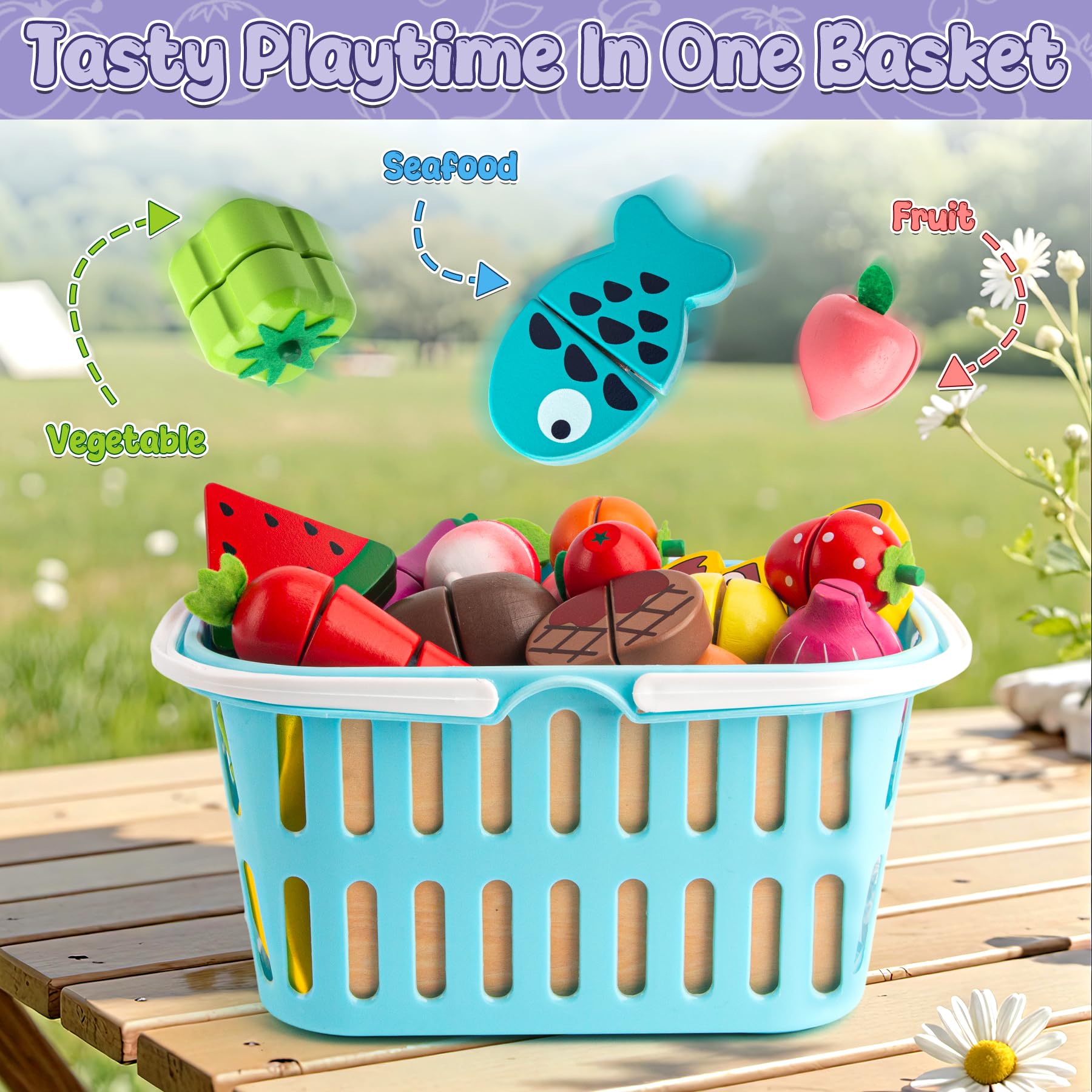 BunnyJOY Kinderküche Zubehor Holz, Spielküche Zubehor, Kaufladen Zubehör, Küchenspielzeug Holz, Küchenzubehor Kinder, Lebensmittel Spielzeug, Schneideset Obst Gemuese, 26 Stück 5