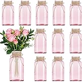 LEYIQU Vintage Glass Flower Vase, Farmhouse Glass Centerpiece Vases Mason Jars for Weddings, Parties & Home Decor Bulk (12, Pink)