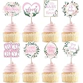 Rsstarxi 40 Pack Baby Shower Cupcake Toppers Hey Little Girl Welcome Theme Cupcake Picks for Baby Shower Girls Birthday Party Cake Decorations Supplies