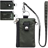 CHENSPRX Minimalist RFID Blocking Small Wallet with ID Window,WaterResistant Zip Id Case Wallet with Lanyard Keychain for Cards,Cash,Travel,Women,Men